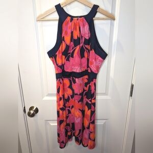 TRINA Turk Sleeveless Mini Sun Dress Stretchy - Floral Navy Red Pink Size 10
